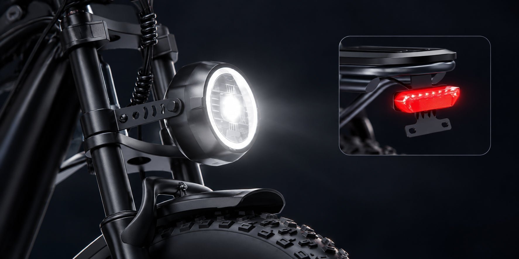 QS7 integrated front headlight and rear safety light